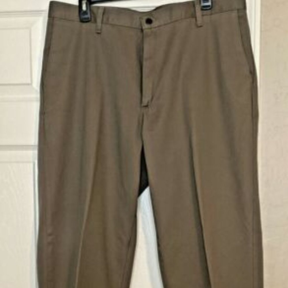 Lee Men's Pants Flat Front Straight Leg Olive Green 100% Cotton 36/32